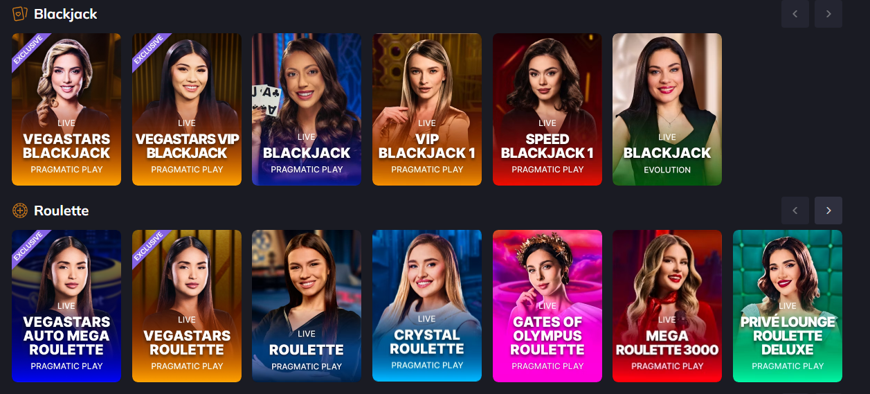 Vegastars Live Casino Games